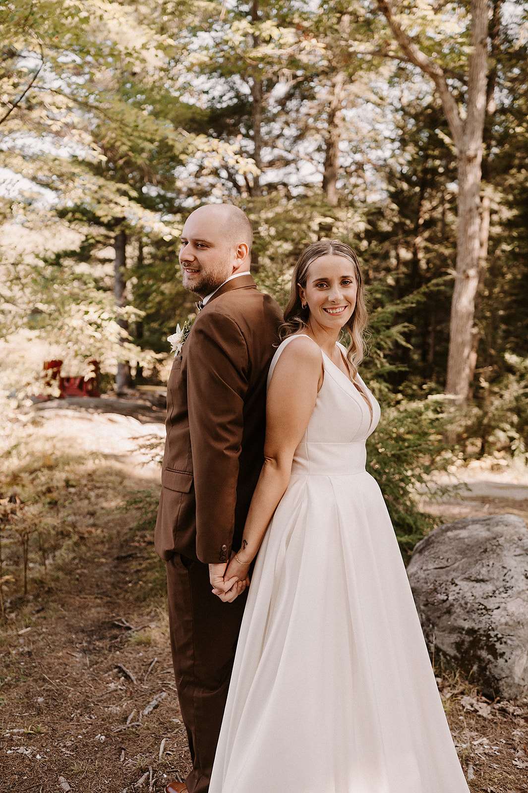 Bride & Groom first look at Rocky Crest - Muskoka wedding photographer