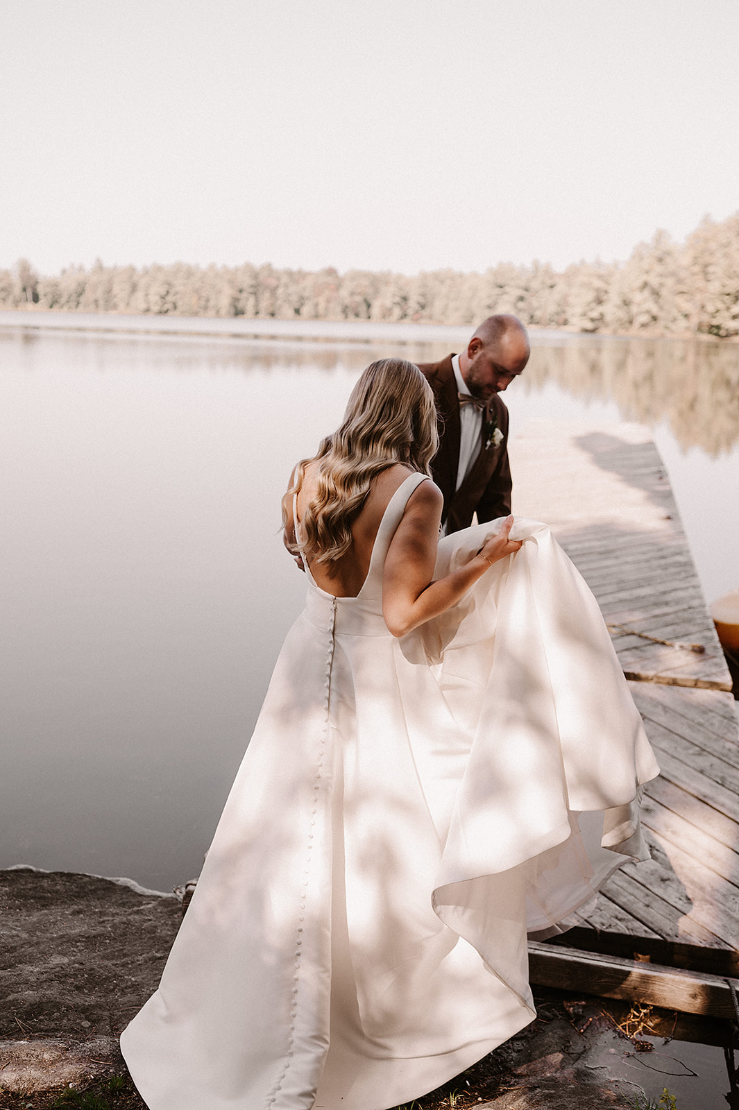Bride and groom editorial portraits at Rocky Crest Resort Muskoka summer wedding